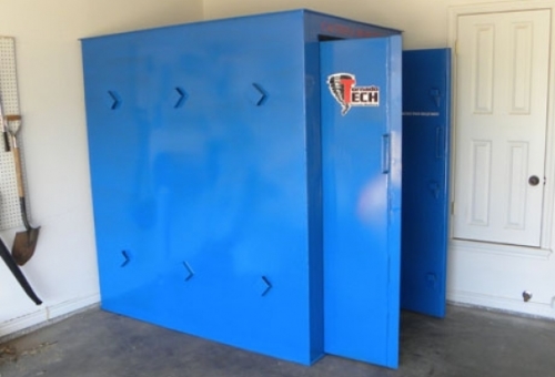 Layered flexible walls, concurrent anchoring methods, evenly distributed ventilation, and dual swing (in or out) doors with top to bottom ‘continuous’ hinges make the Tornado Tech Shelter the new standard in above ground tornado shelters in Ardmore.